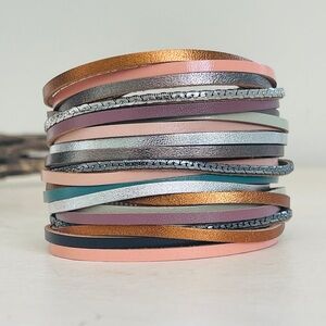 Saachi Soft multi strand leather cuff bracelet